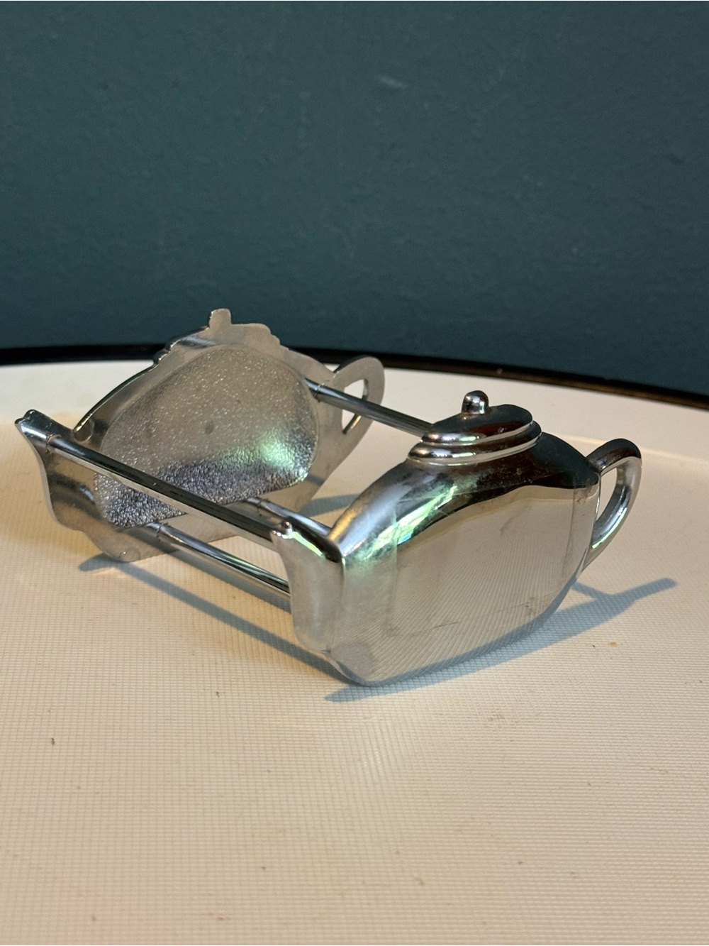Metal Teapot-Shaped Tea Bag Holder Holder - Silver